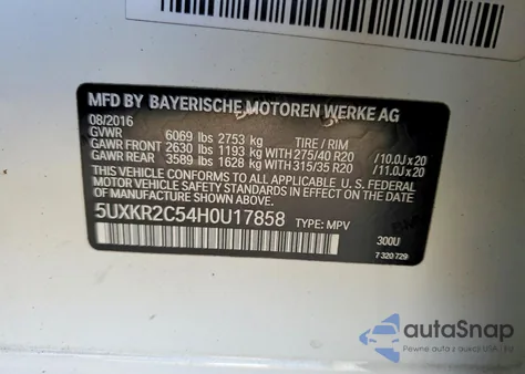 2017 BMW X5 Sdrive35I из США, поврежденный, VIN 5UXKR2C54H0U17858